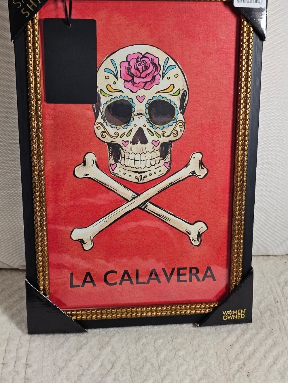 La Calavera Framed Day of the Dead Wall Art - Red Sapna Shah Halloween 18x12
